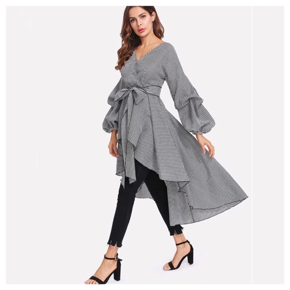 ❤️ Gingham Check High Low Asymmetrical Top - Picture 2 of 5